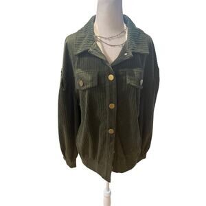 L Love Green Corduroy Gold Button Up Jacket NWT Medium
